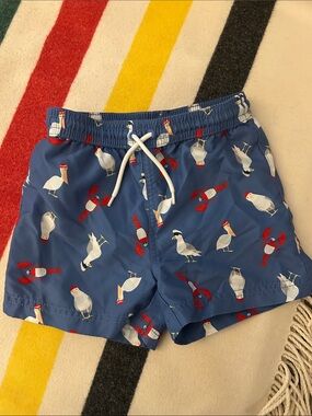 Janie and Jack Blue Seagull & Lobster Swim Shorts
